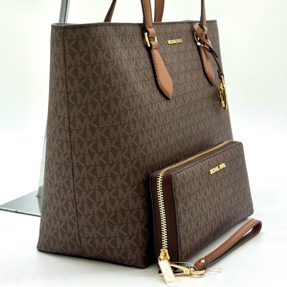Michael Kors Sheila Large Logo Tote Bag & Matching Continental Wallet Brown - Picture 4 of 13